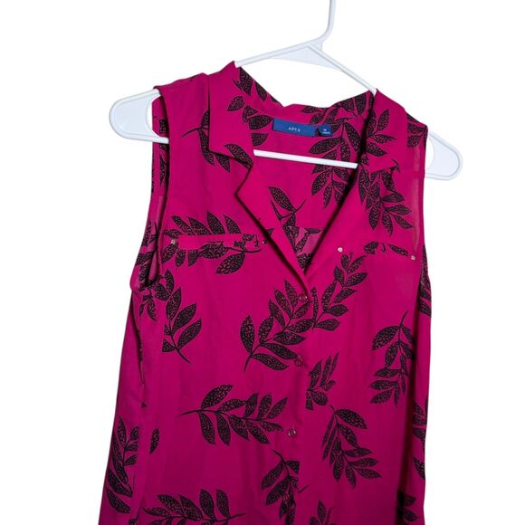 Apt 9 Blouse Women's Medium Pink Floral Button Up Sleeveless Collared Tank Top - Picture 2 of 10